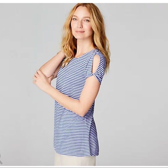 J.Jill Linen Blend Short sleeve Top with Twist Sleeve,opal blue sz small petite - Picture 1 of 10